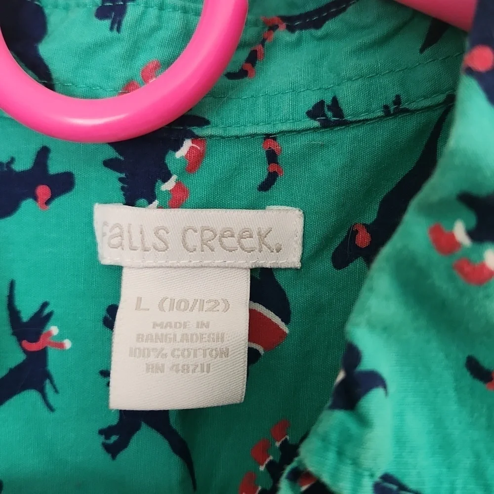 Falls Creek Boys Dinosaur Christmas Button Up